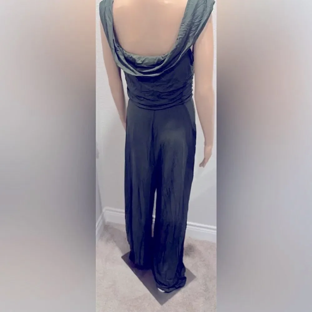 Nwt Free people forest green wide leg jumpsuit w/ pockets
